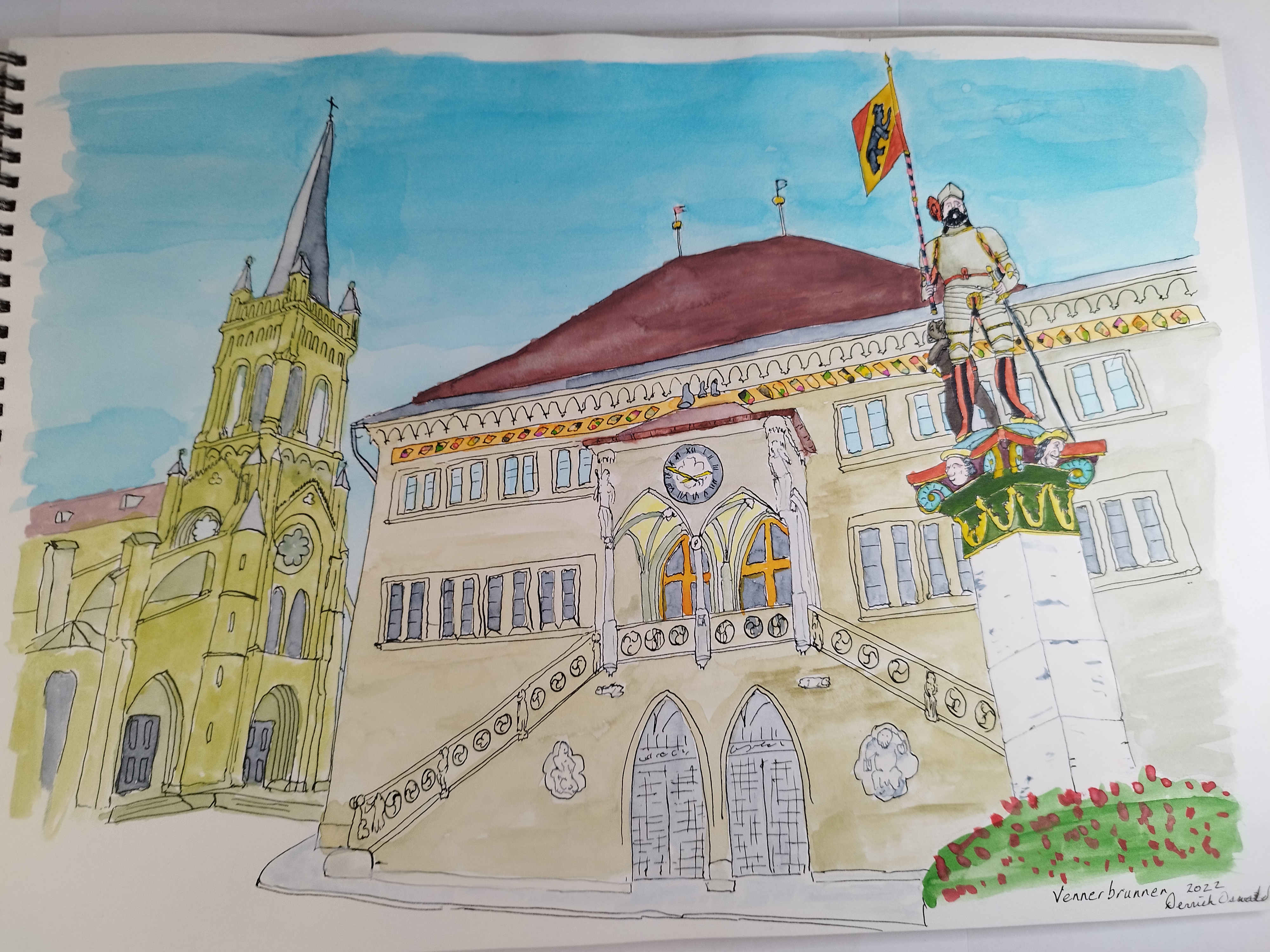 watercolor of vennerbrunnen