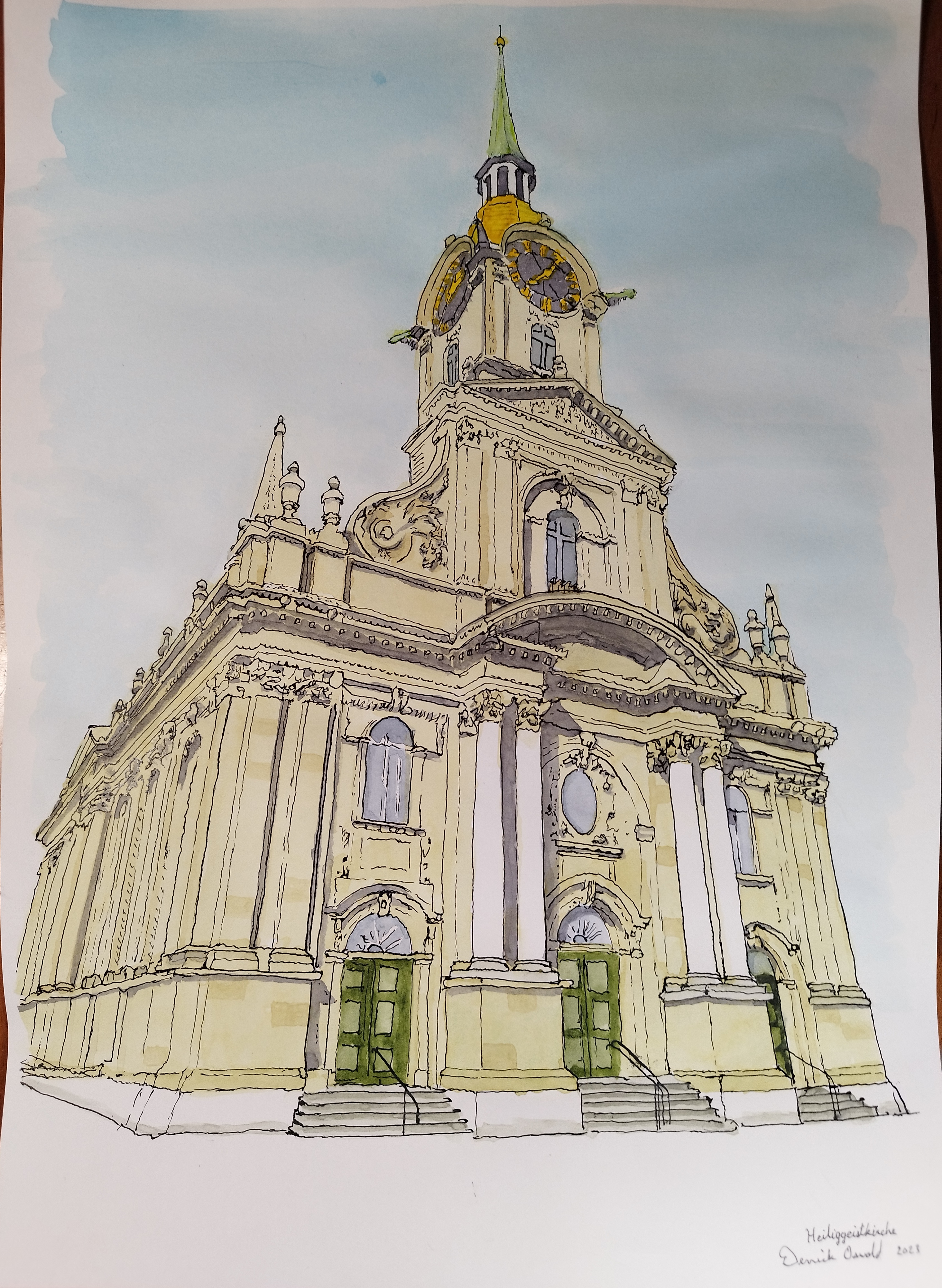 watercolour of Heiliggeistkirche, Bern