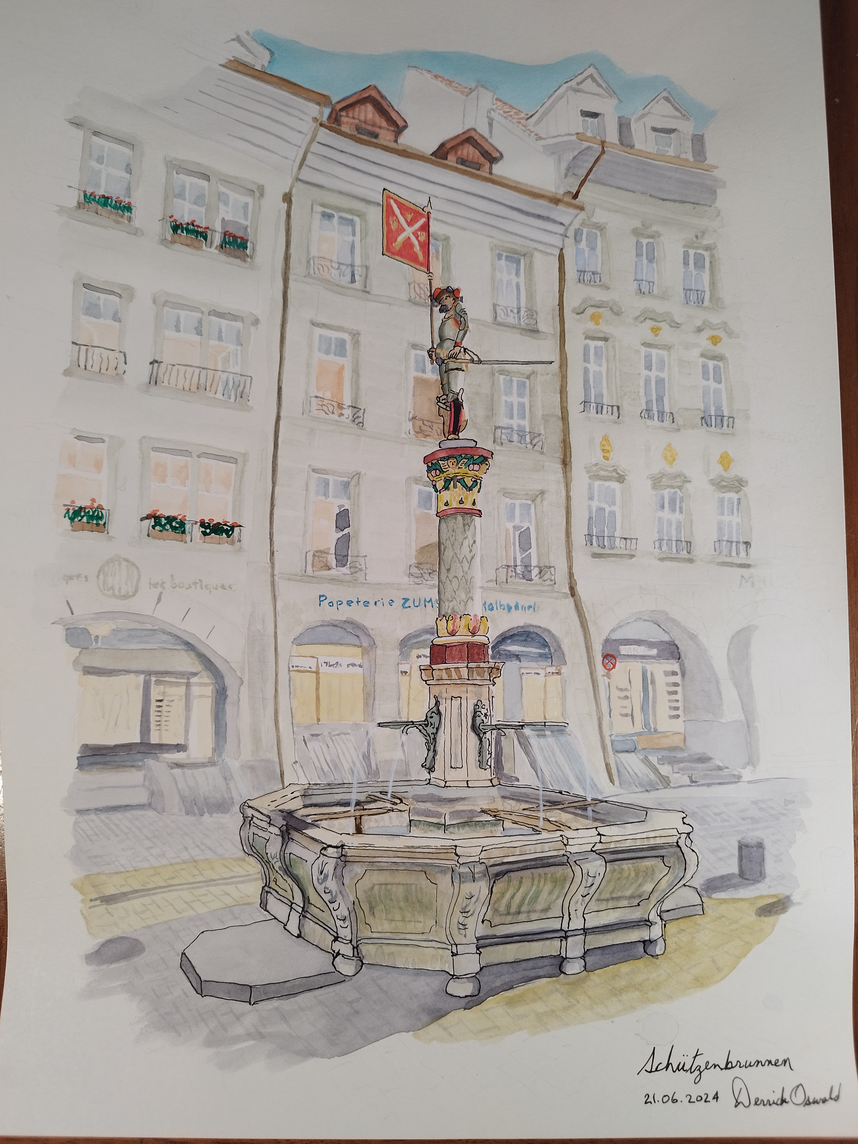 watercolour of Schützenbrunnen