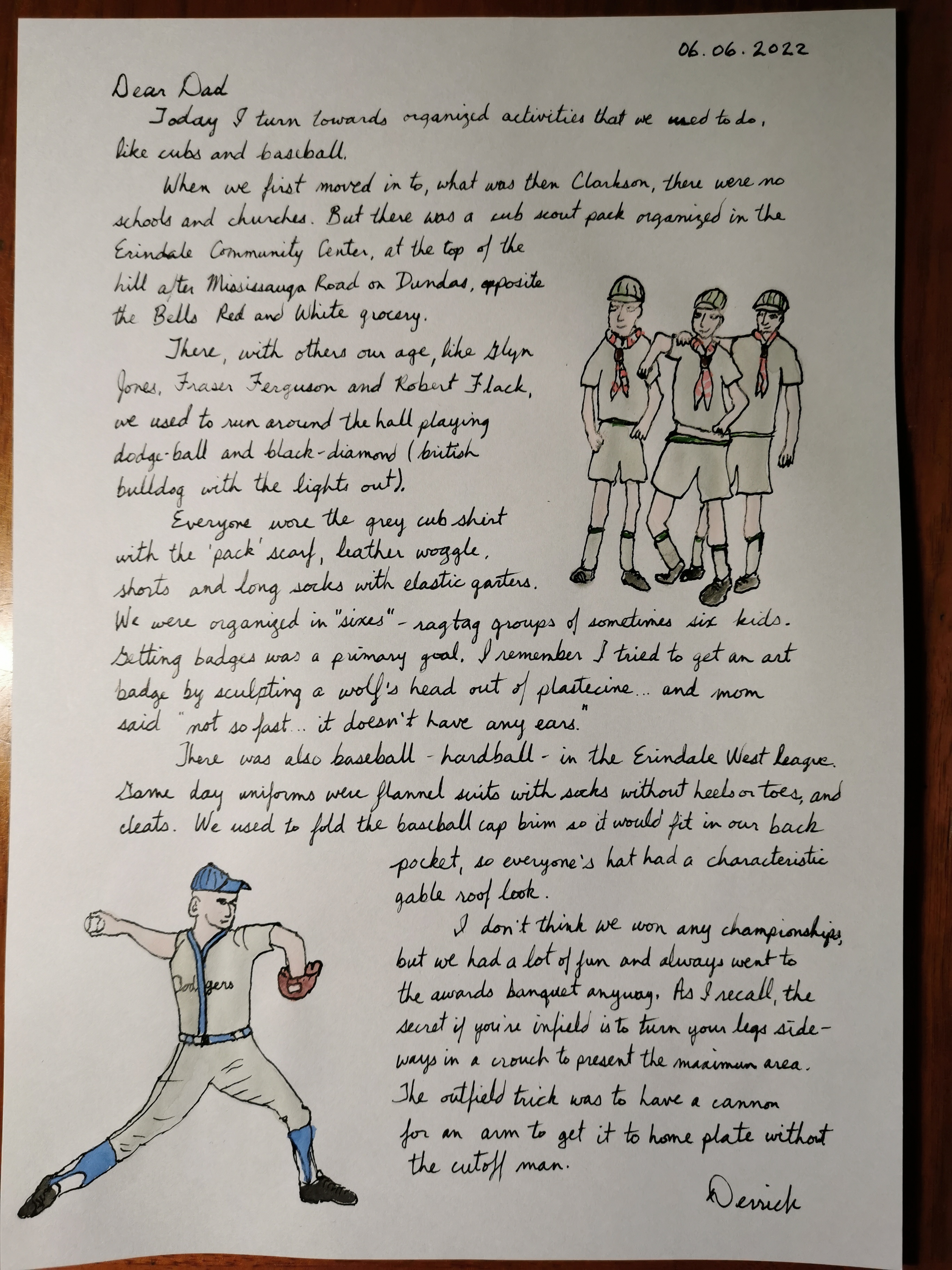 cursive letter about cubs and baseball