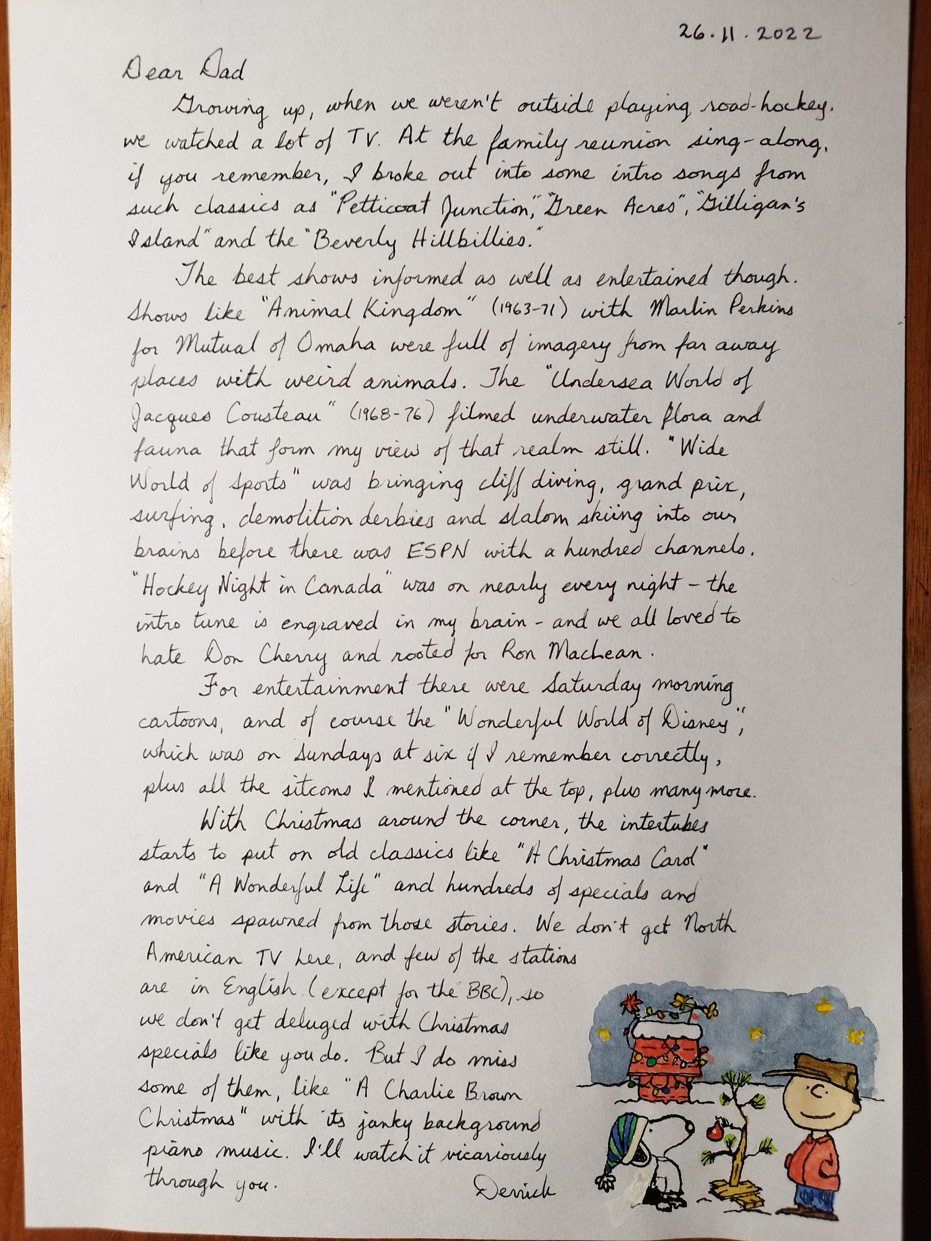 cursive letter about tv