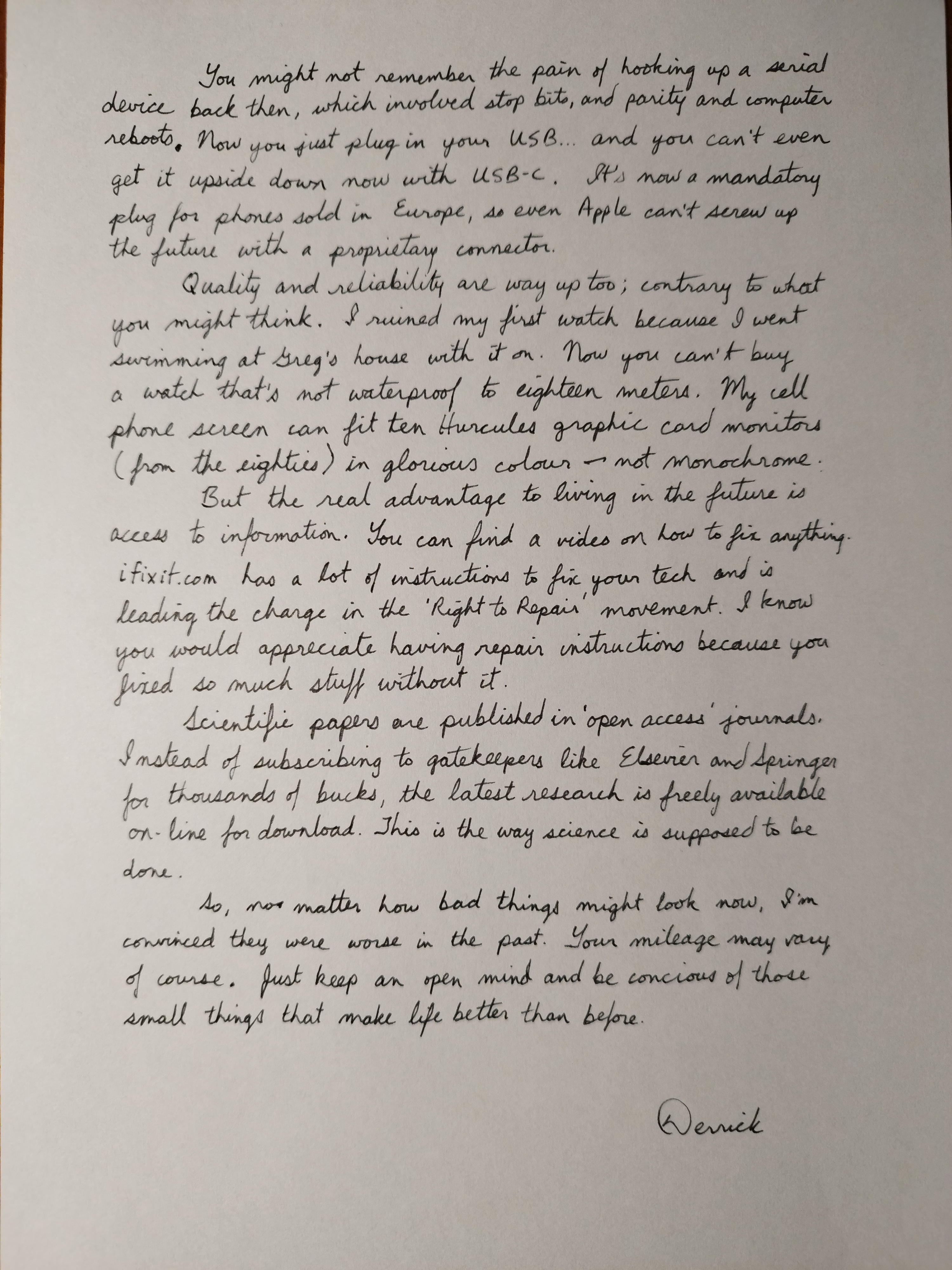 cursive letter about the future