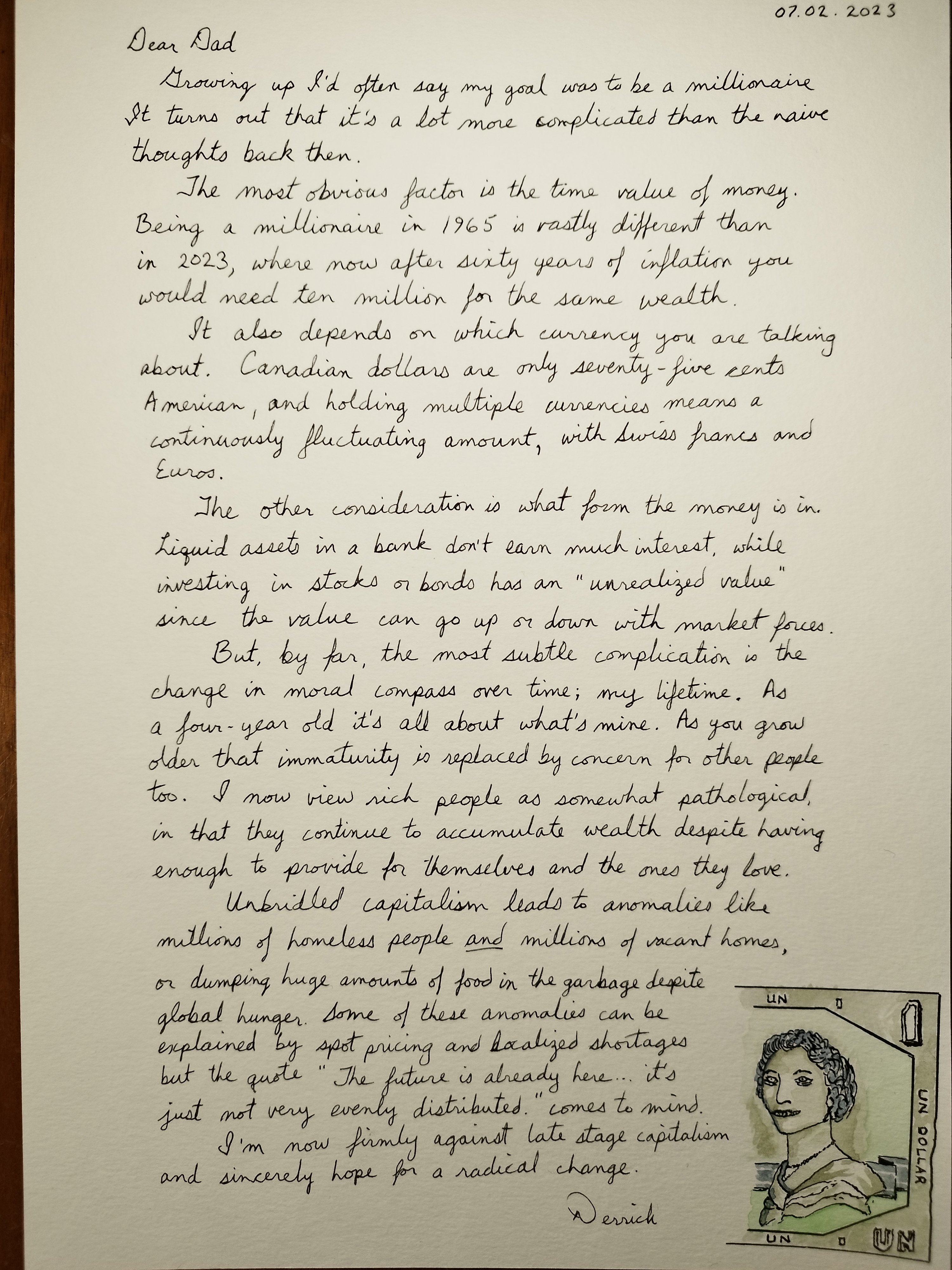 cursive letter about being a millionaire