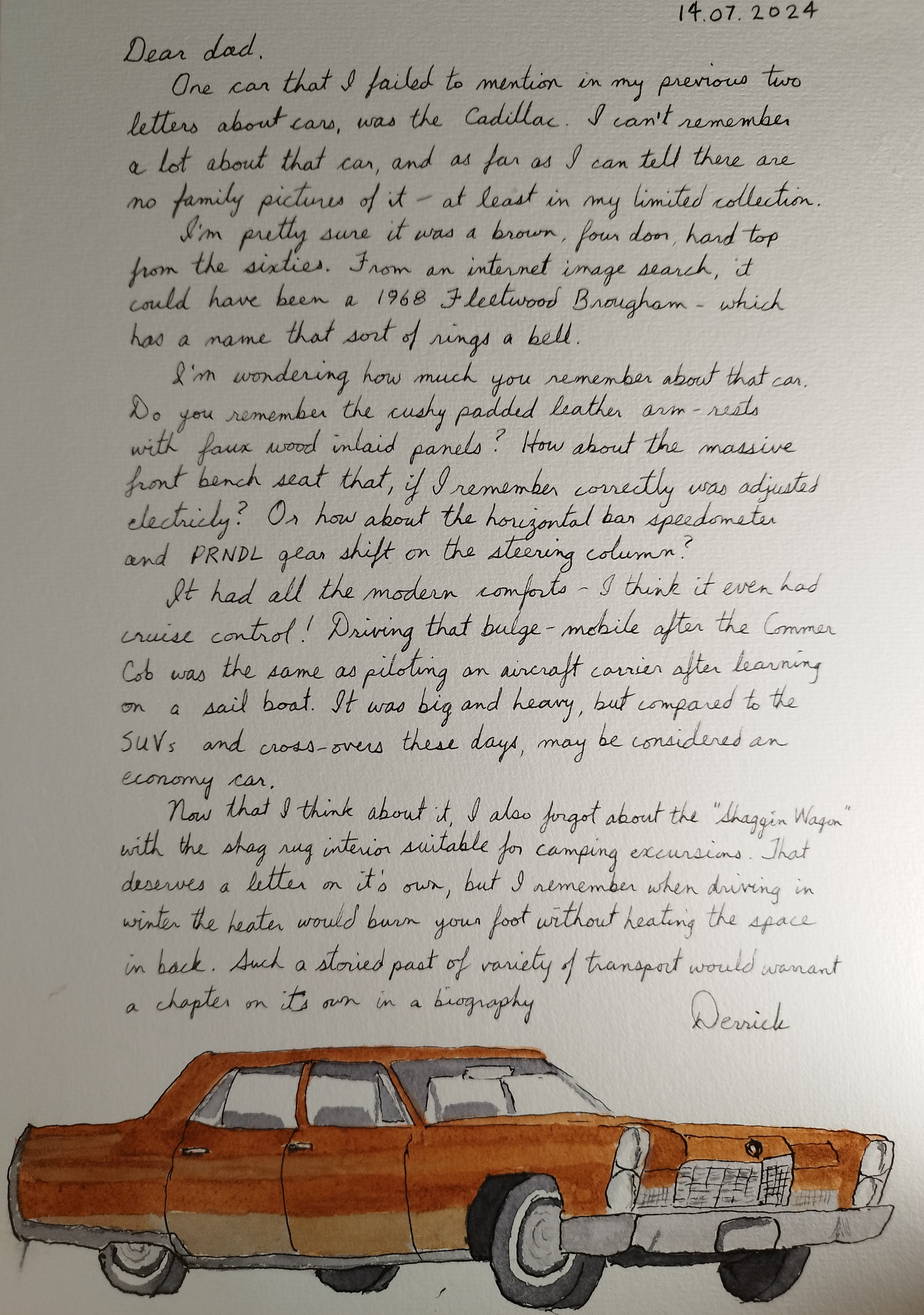 cursive letter about the Cadillac