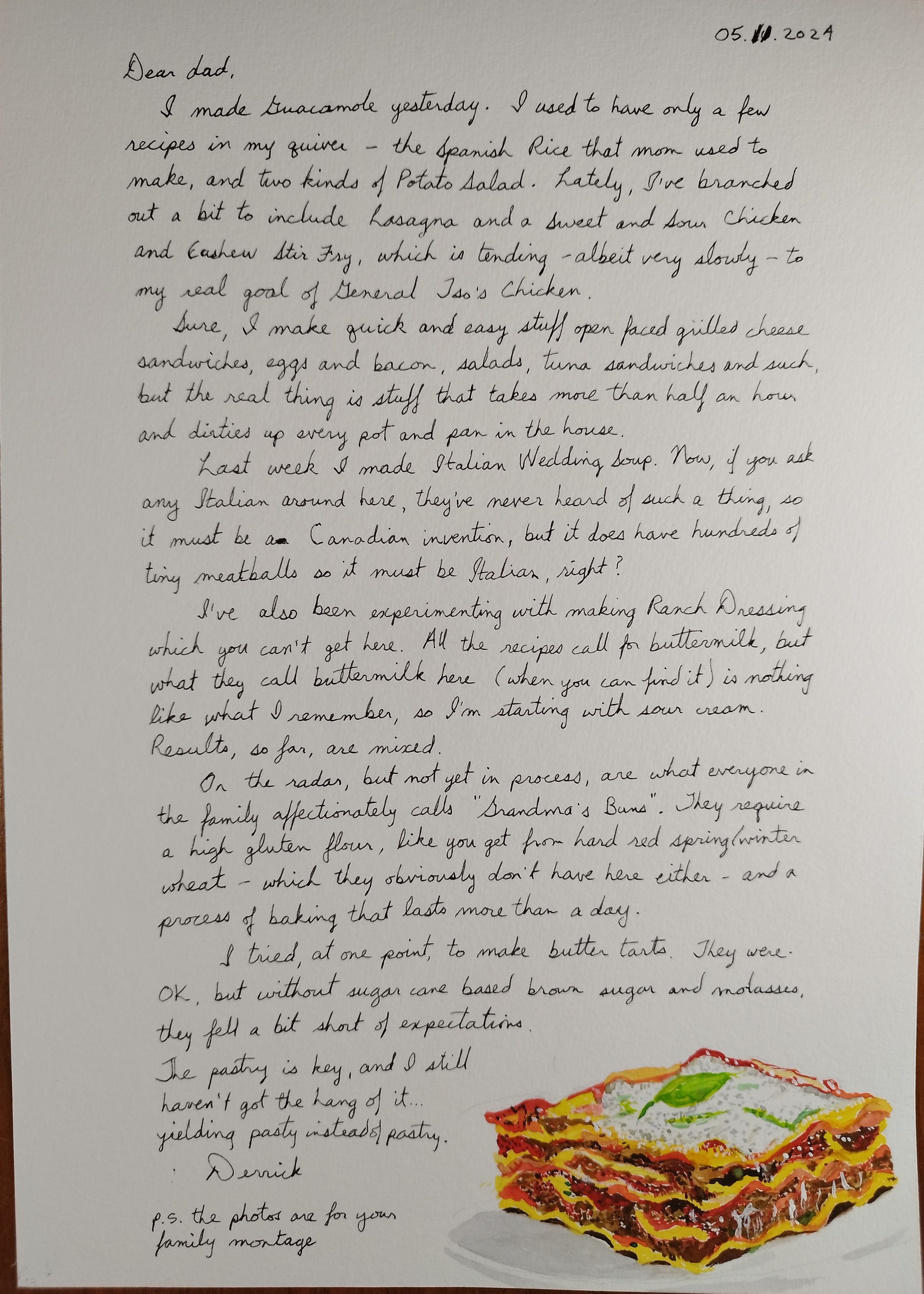 cursive letter about recipes