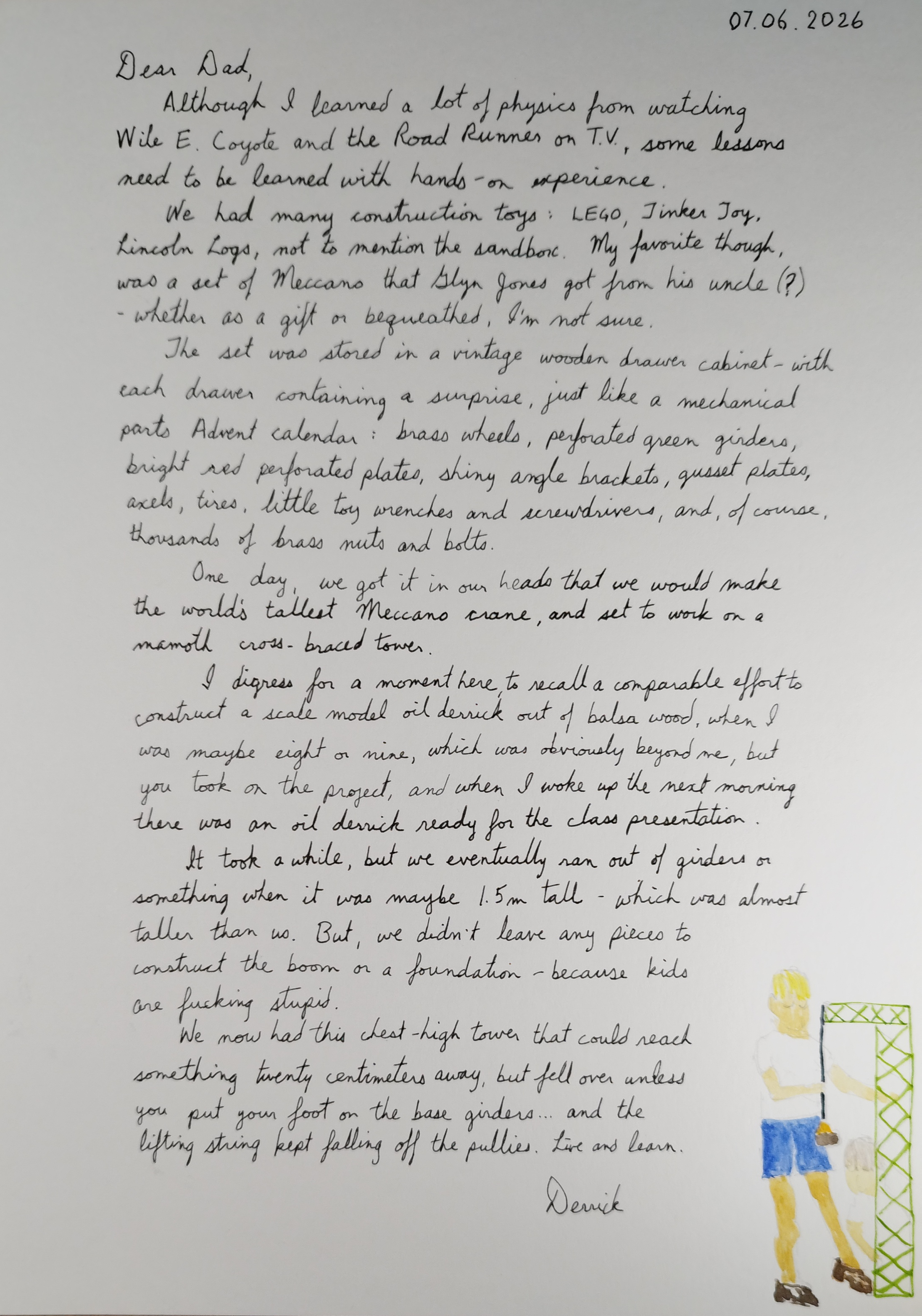 cursive letter about meccano